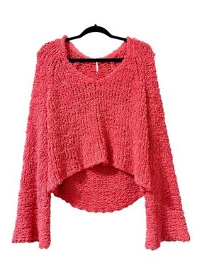 Free People Sand Dune Pullover Pink Chunky Knit Oversized Cropped Sweater Small